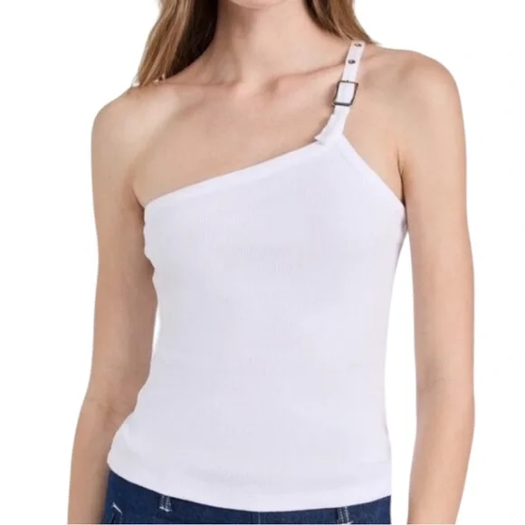 NWOT Gimaguas Nicki Tank Top in White - XS - One Shoulder Asymmetrical Rib Knit - Picture 4 of 16